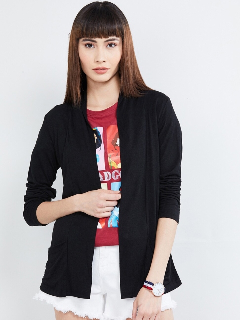 

max Women Black Solid Open Front Shrug