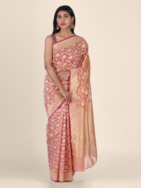 

Shruti and Mangaaysh Pink & Gold-Toned Silk Blend Woven Design Banarasi Saree