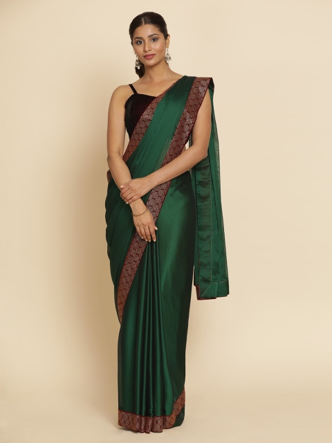 

Koskii Green Solid Poly Crepe Saree