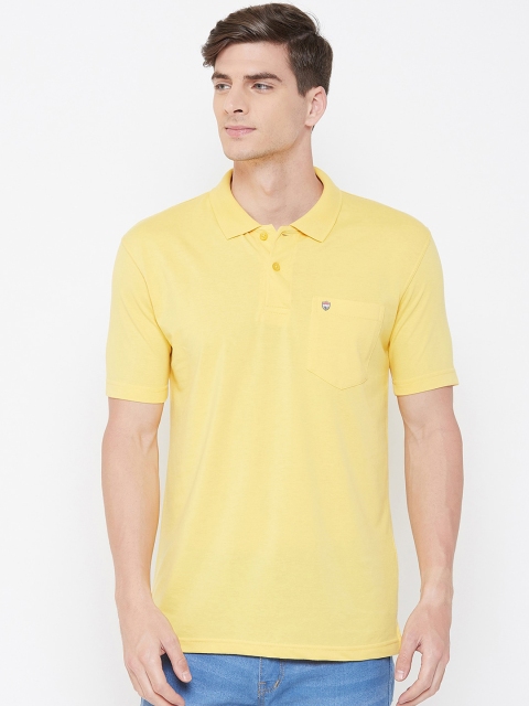 

Duke Men Yellow Solid Polo Collar T-shirt