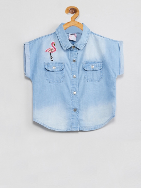 max Girls Blue Printed Polo Collar T-shirt