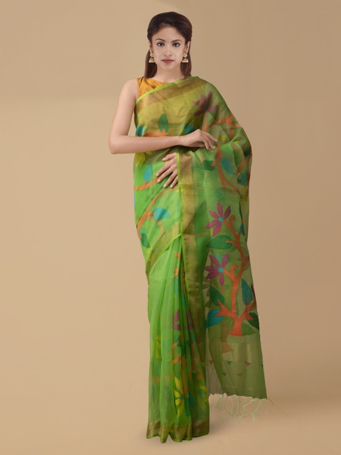 

Unnati Silks Green Printed Maheshwari Saree