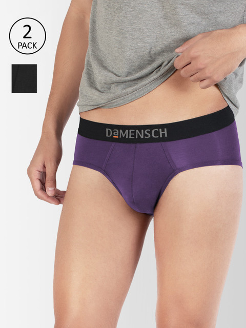 

DAMENSCH Men Pack Of 2 Micro Modal Solid Briefs DAM-DC-B-OB-GRP-PACK-2-MIX, Black