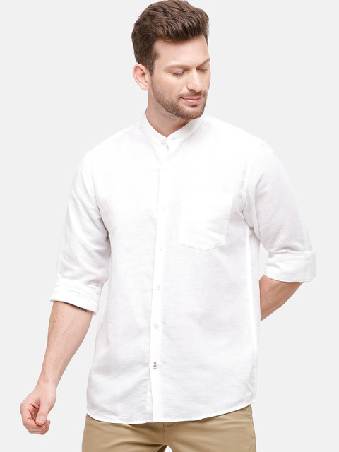 

CAVALLO by Linen Club Men Cotton Linen White Regular Fit Solid Casual Shirt