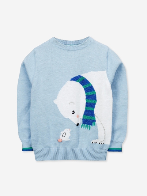 

Cherry Crumble Boys Blue & White Printed Pastel Pullover Sweater