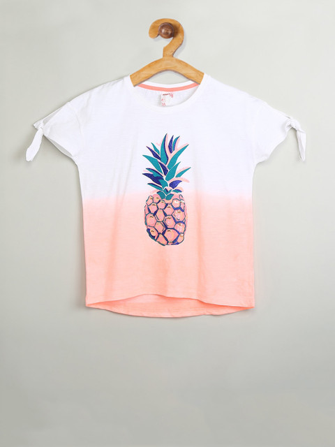 

max Girls Orange & White Colourblocked Round Neck Cotton T-shirt