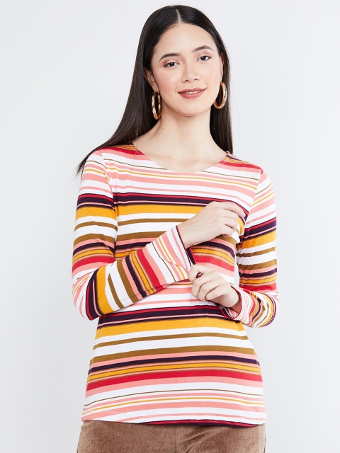 

max Women Multicoloured Striped Round Neck T-shirt, Multi