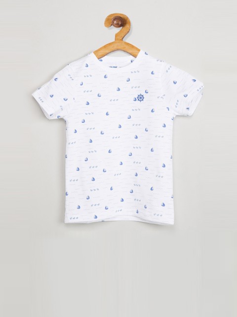 

max Boys White Printed Round Neck T-shirt