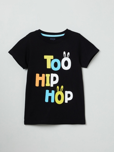 

max Boys Black & Yellow Printed Round Neck T-shirt