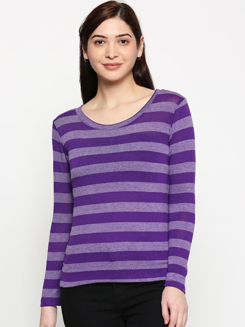 

inocenCia Women Purple Striped Round Neck T-shirt