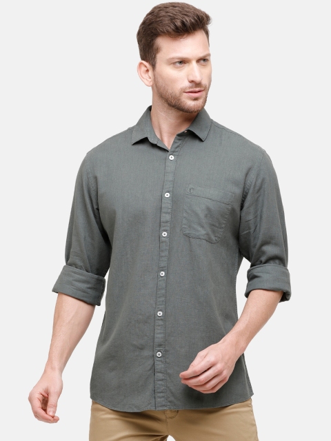 

CAVALLO by Linen Club Men Cotton Linen Olive Green Regular Fit Solid Casual Shirt