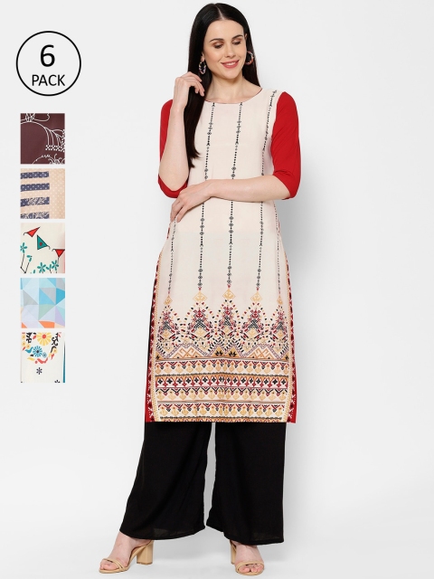 

7Threads Women Set Of 6 Multicoloured Printed Straight Kurta, Multi