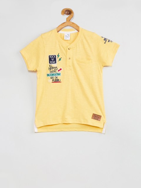 

max Boys Yellow Printed Henley Neck T-shirt