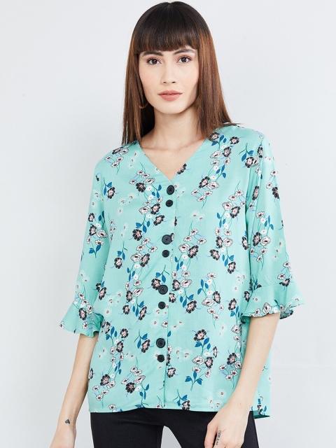 

max Women Green & Blue Floral Printed Top