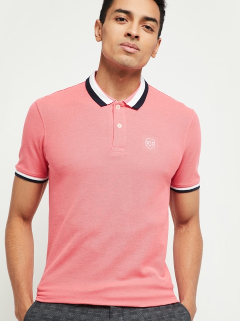 

max Men Pink Solid Polo Collar T-shirt
