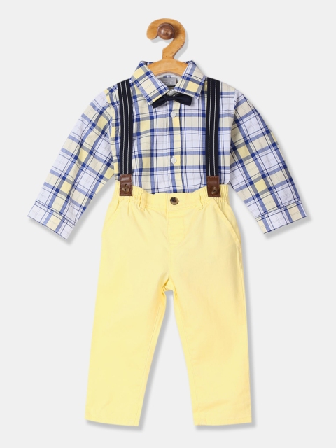

The Childrens Place Boys Blue & Yellow Checked Bodysuit with Trousers