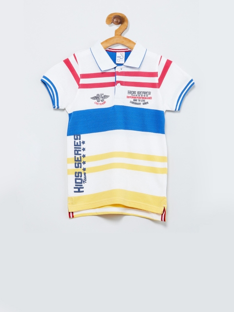 

max Boys White & Blue Striped Polo Collar T-shirt