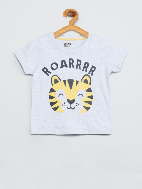 

max Boys Grey Melange Printed Round Neck T-shirt
