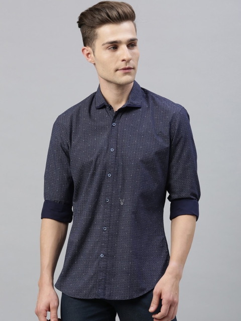 

RARE RABBIT Men Navy Blue Tailored Fit Printed Casual Shirt
