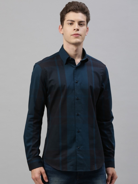 

RARE RABBIT Men Blue Tailored Fit Checked Casual Shirt