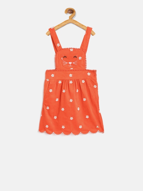 

Cherry Crumble Girls Orange Printed Pinafore Dress