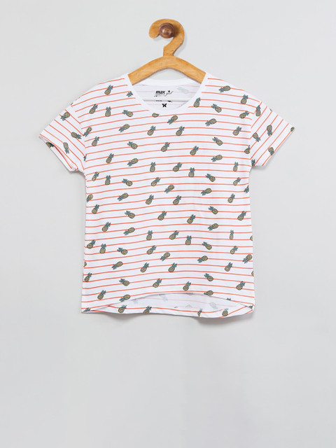 

max Girls Pink Striped Round Neck Cotton T-shirt