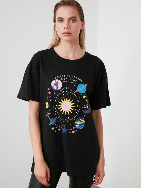 

TRENDYOL COLLECTION Women Black Printed Round Neck T-shirt