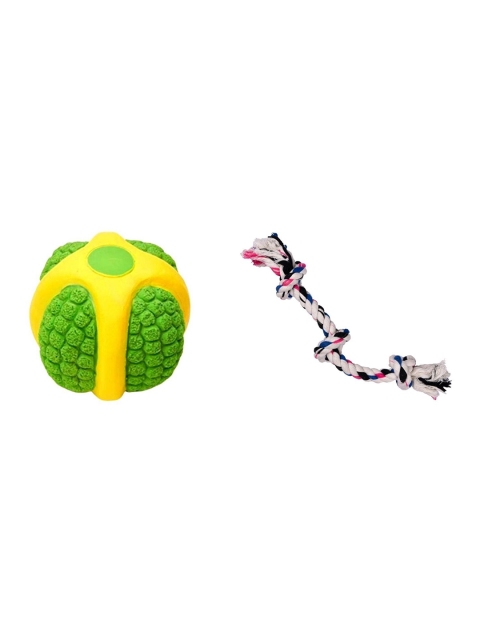 

Poochles Latex Ball & Three Knot Rope Combo Dog Toys, Green