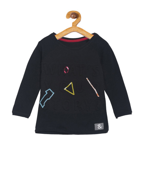 

TALES & STORIES Girls Black Printed Round Neck T-shirt