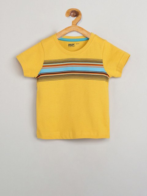 

max Boys Yellow Striped Round Neck T-shirt