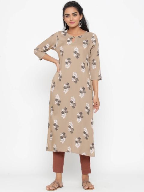 

WomenMagic Women Beige Printed Straight Kurta