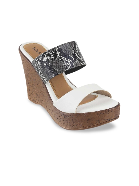 

SOLE HEAD Women White & Grey Animal Printed Heels