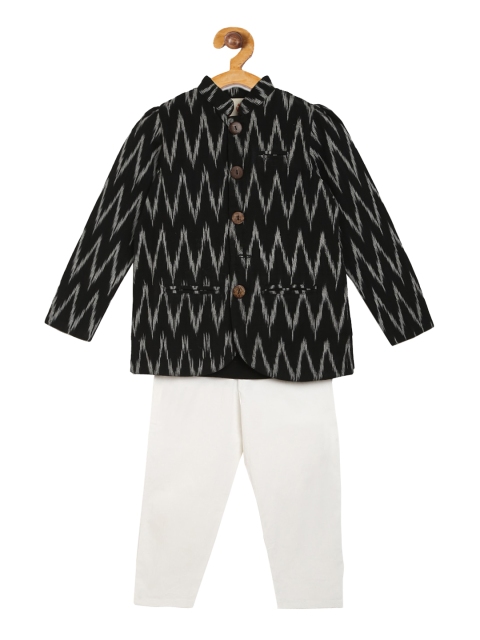 

charkhee Boys Black & White Self Design Kurti with Pyjamas