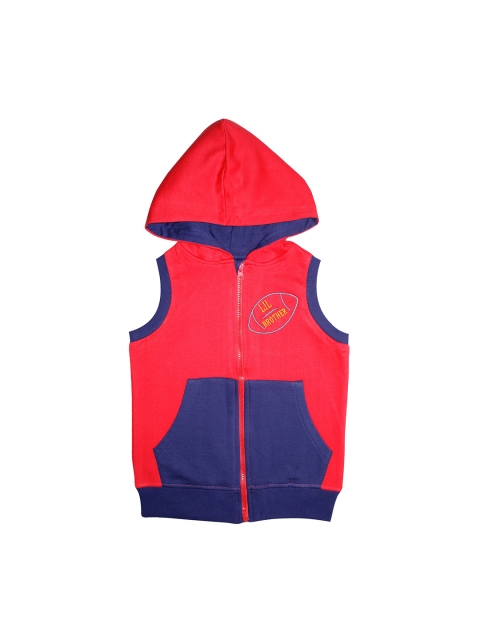 

KiddoPanti Boys Red & Navy Blue Game On Colourblocked Hooded Sweatshirt