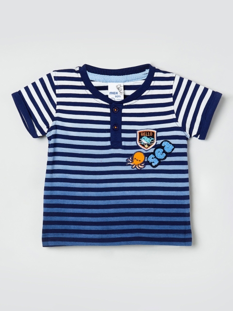 

max Boys Blue & White Striped Henley Neck T-shirt