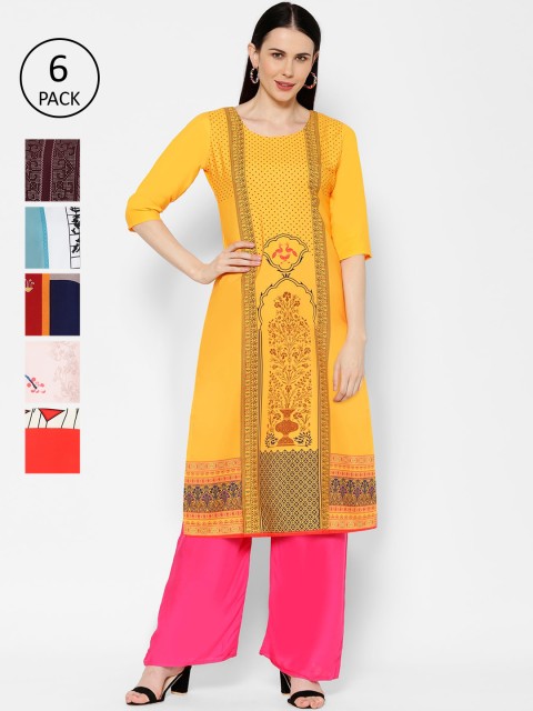 

7Threads Women Multicoloured Pack of 6 Printed Straight Kurta, Multi