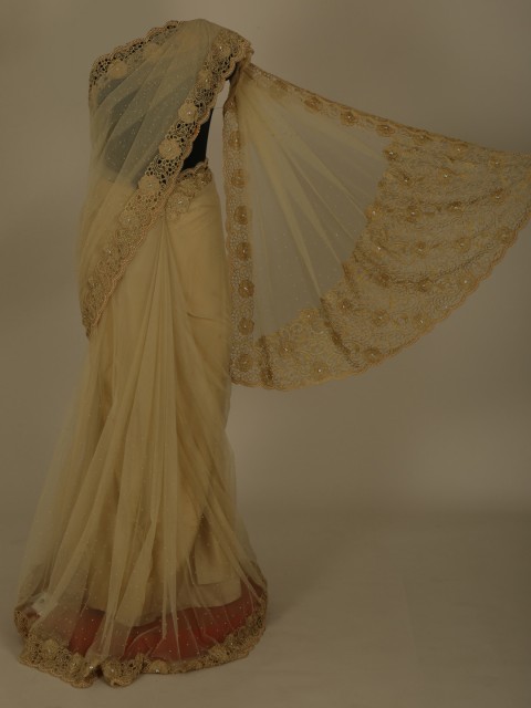 

Pothys Beige Embellished Jute Silk Saree