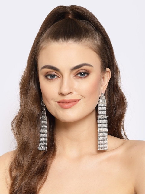 

AVANT-GARDE PARIS Silver-Toned Contemporary Drop Earrings
