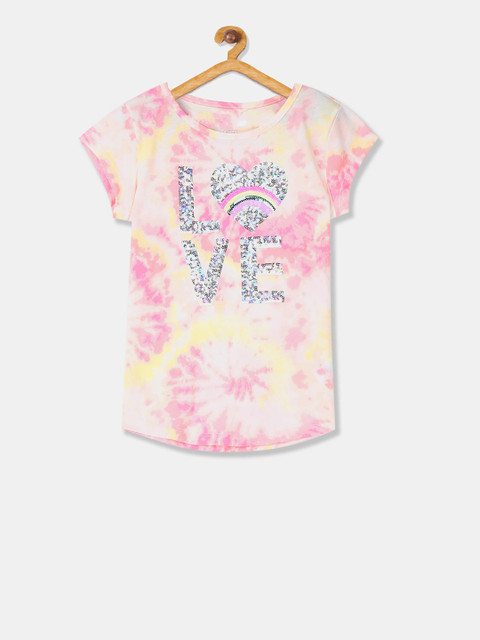 

The Childrens Place Girls Pink Tie & Dye Round Neck Cotton Pure Cotton T-shirt