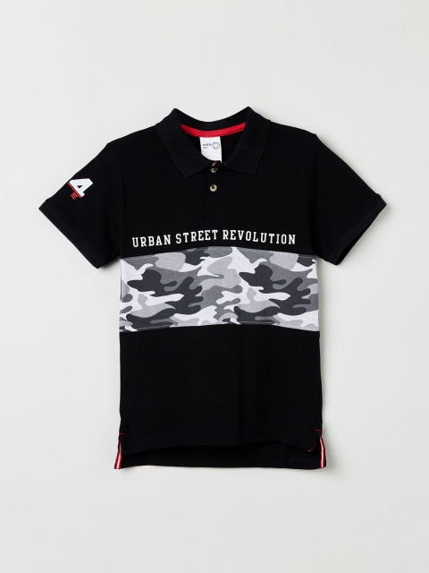 

max Boys Black Printed Polo Collar T-shirt
