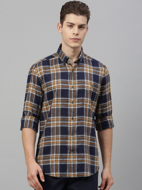 

RARE RABBIT Men Navy Blue Tailored Fit Checked Casual Shirt