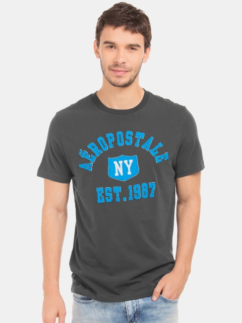 Aeropostale Men Grey Printed Round Neck T-shirt