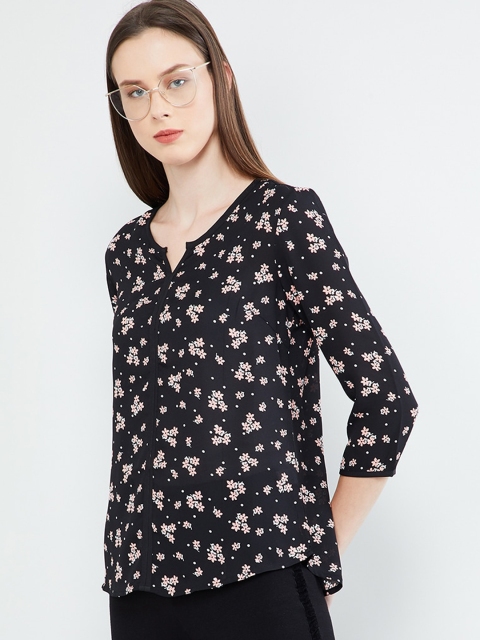 

max Women Black & Off-White Floral Printed Top
