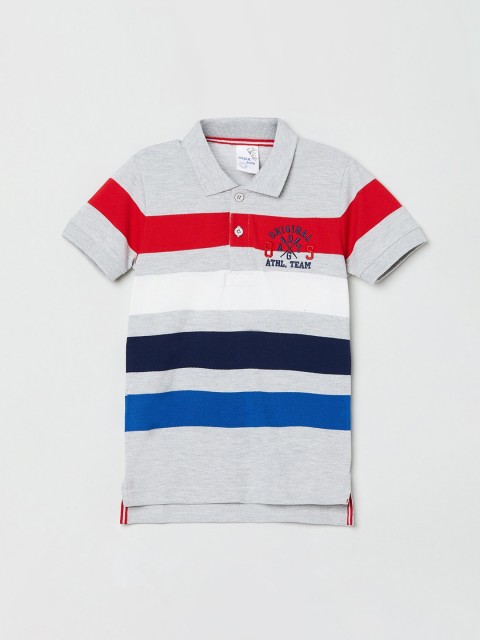 

max Boys Grey Striped Polo Collar T-shirt