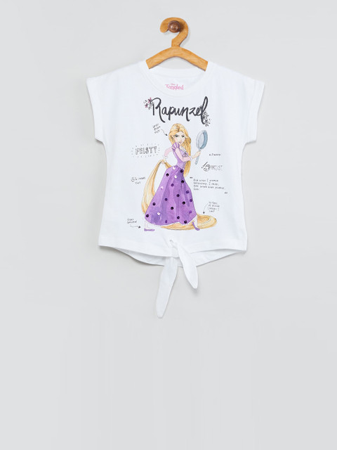 

max Girls Off-White Printed Round Neck T-shirt