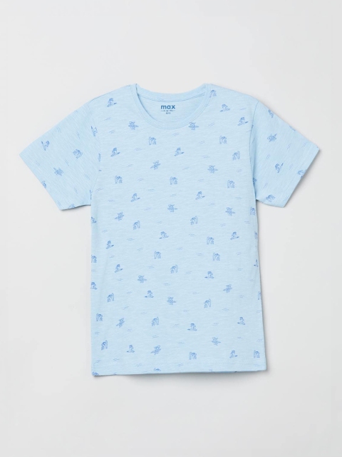 

max Boys Blue Printed Round Neck T-shirt