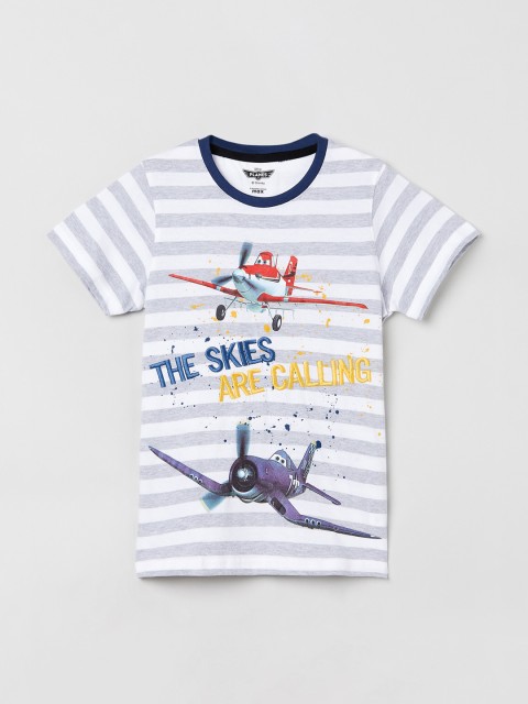 

max Boys White & Blue Striped Round Neck T-shirt