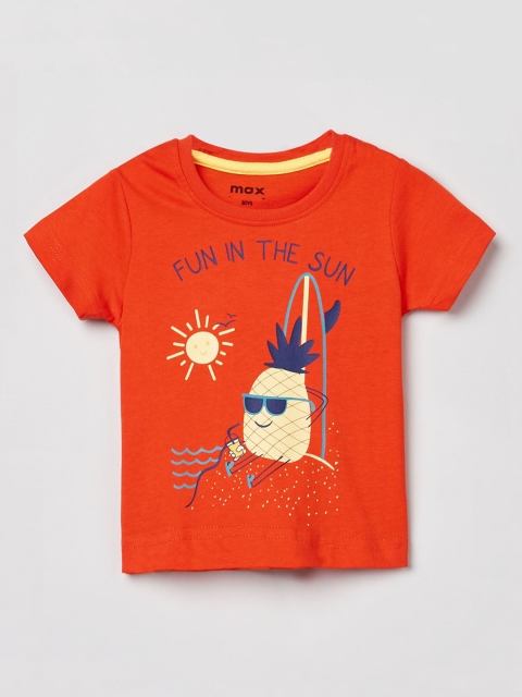 

max Boys Orange Printed Round Neck T-shirt