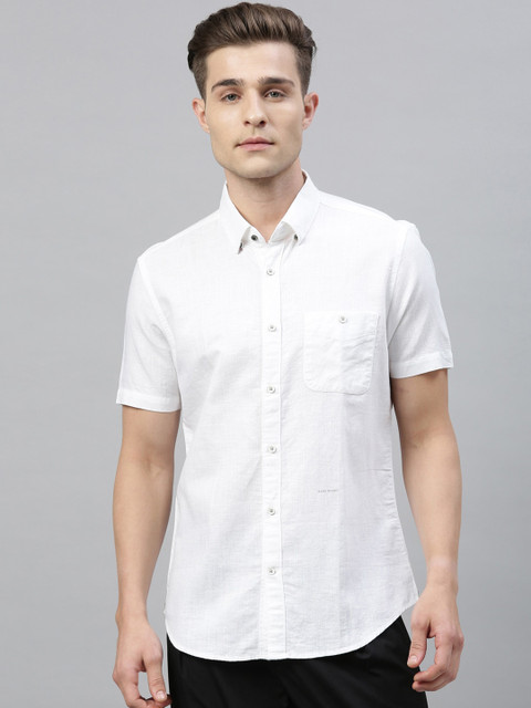 

RARE RABBIT Men White Tailored Fit Solid Linen Casual Shirt