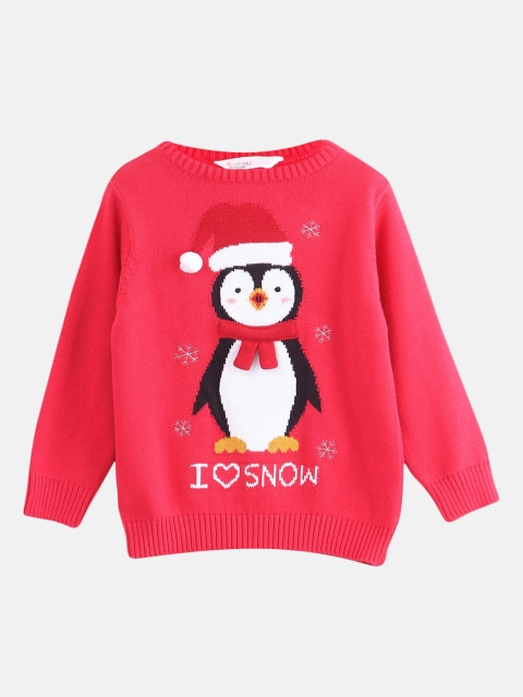 

Beebay Girls Red & White Penguin Printed Knitted Pullover